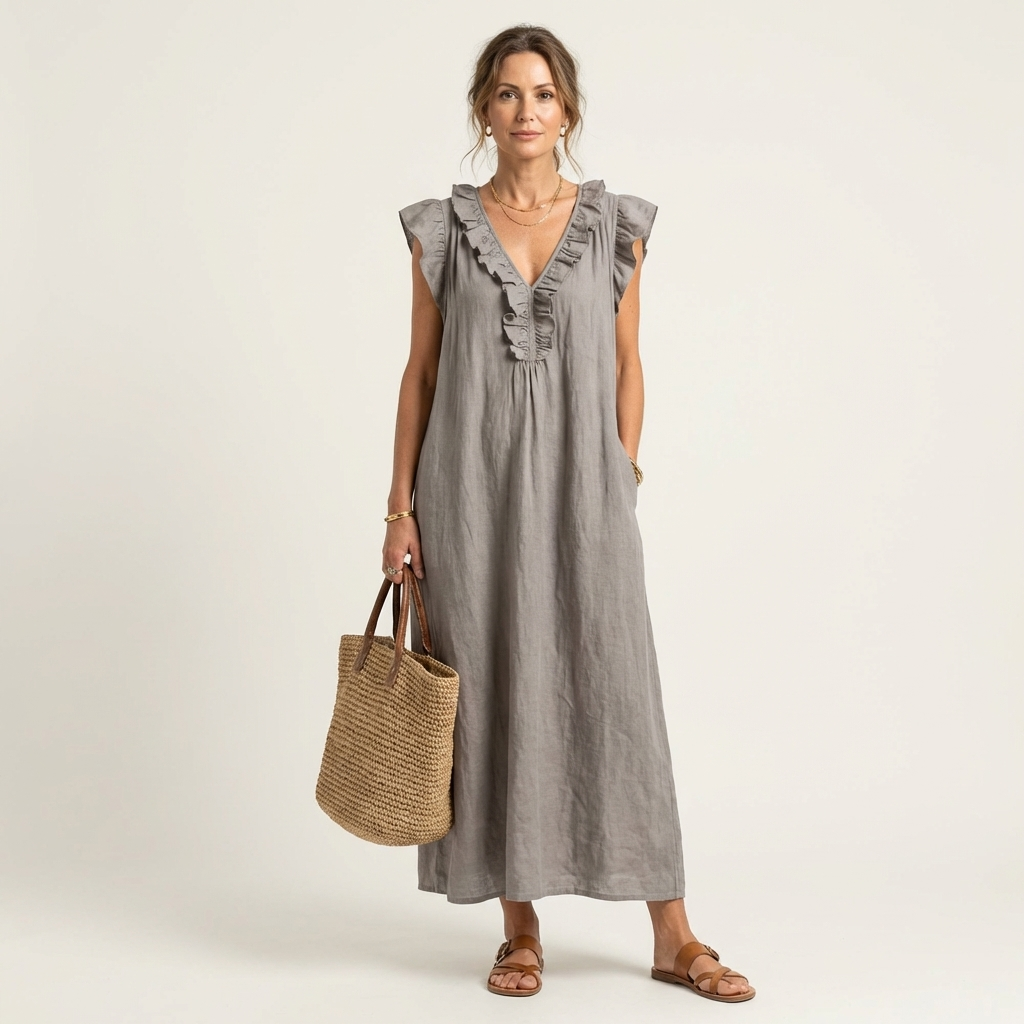 Elegantes Midikleid mit Rüschen und lockerer Passform