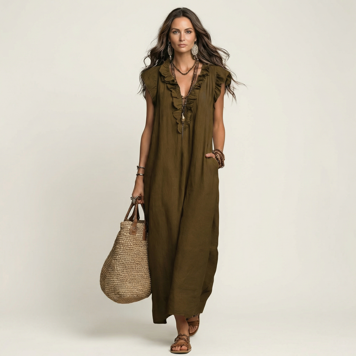 Elegantes Midikleid mit Rüschen und lockerer Passform