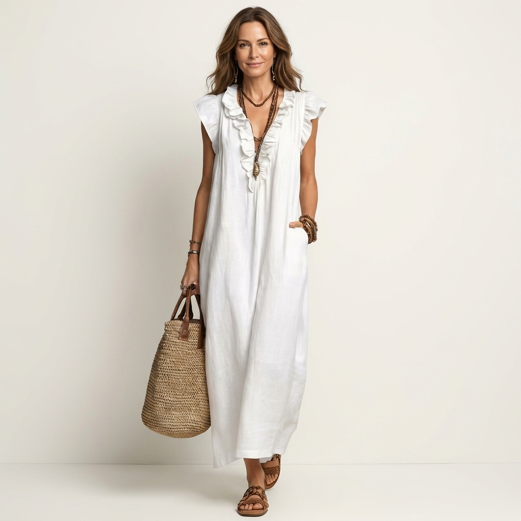 Elegantes Midikleid mit Rüschen und lockerer Passform