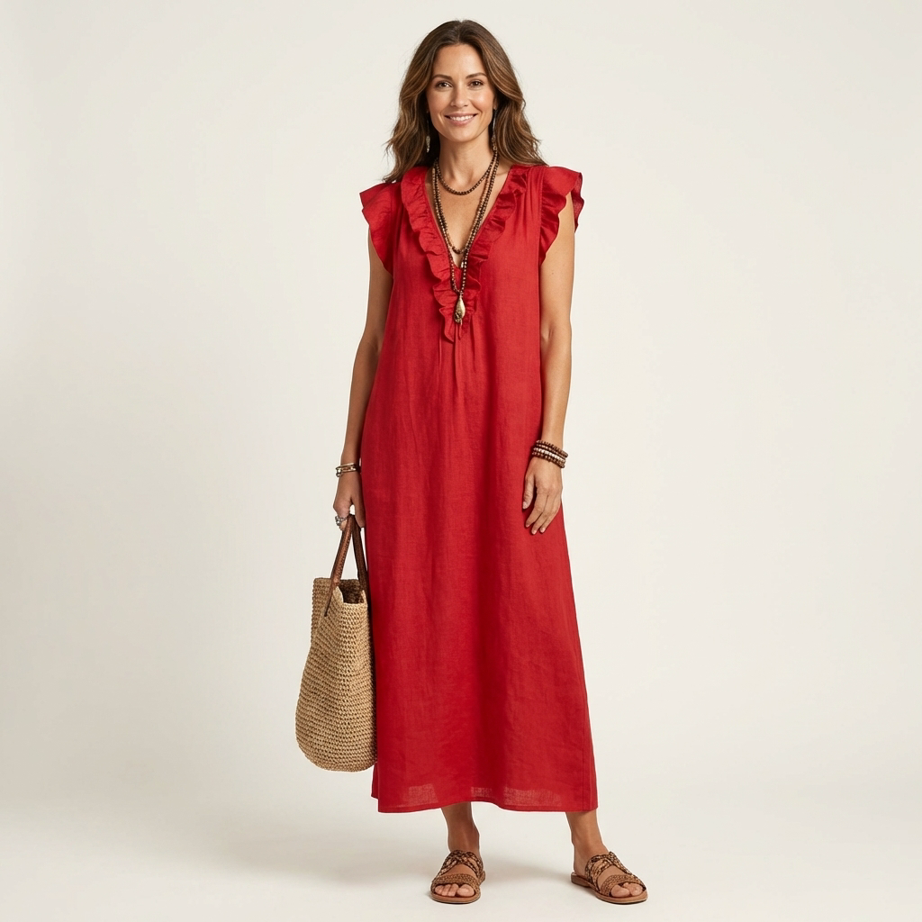 Elegantes Midikleid mit Rüschen und lockerer Passform