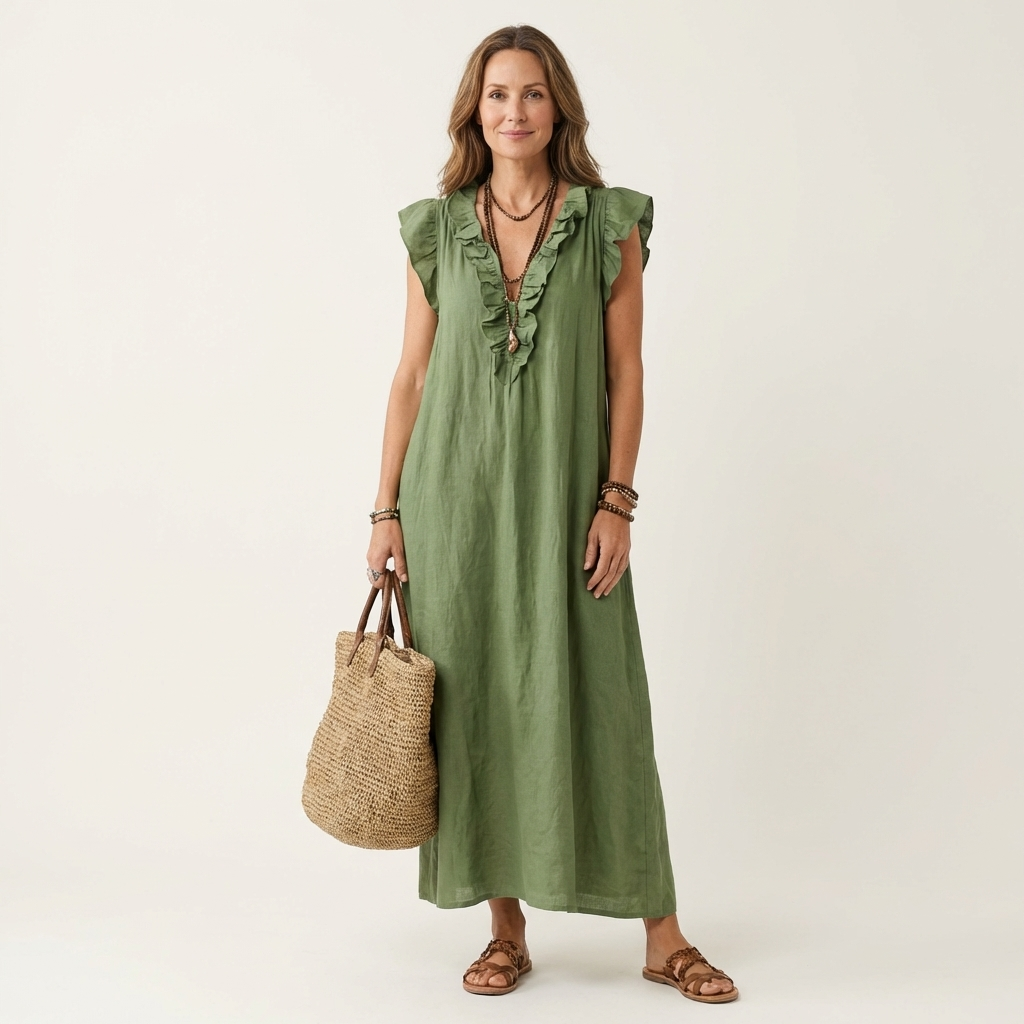 Elegantes Midikleid mit Rüschen und lockerer Passform