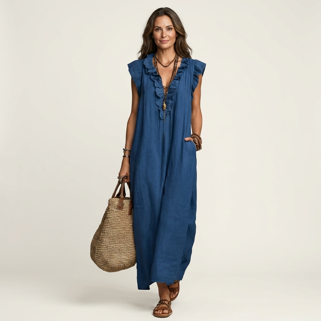 Elegantes Midikleid mit Rüschen und lockerer Passform