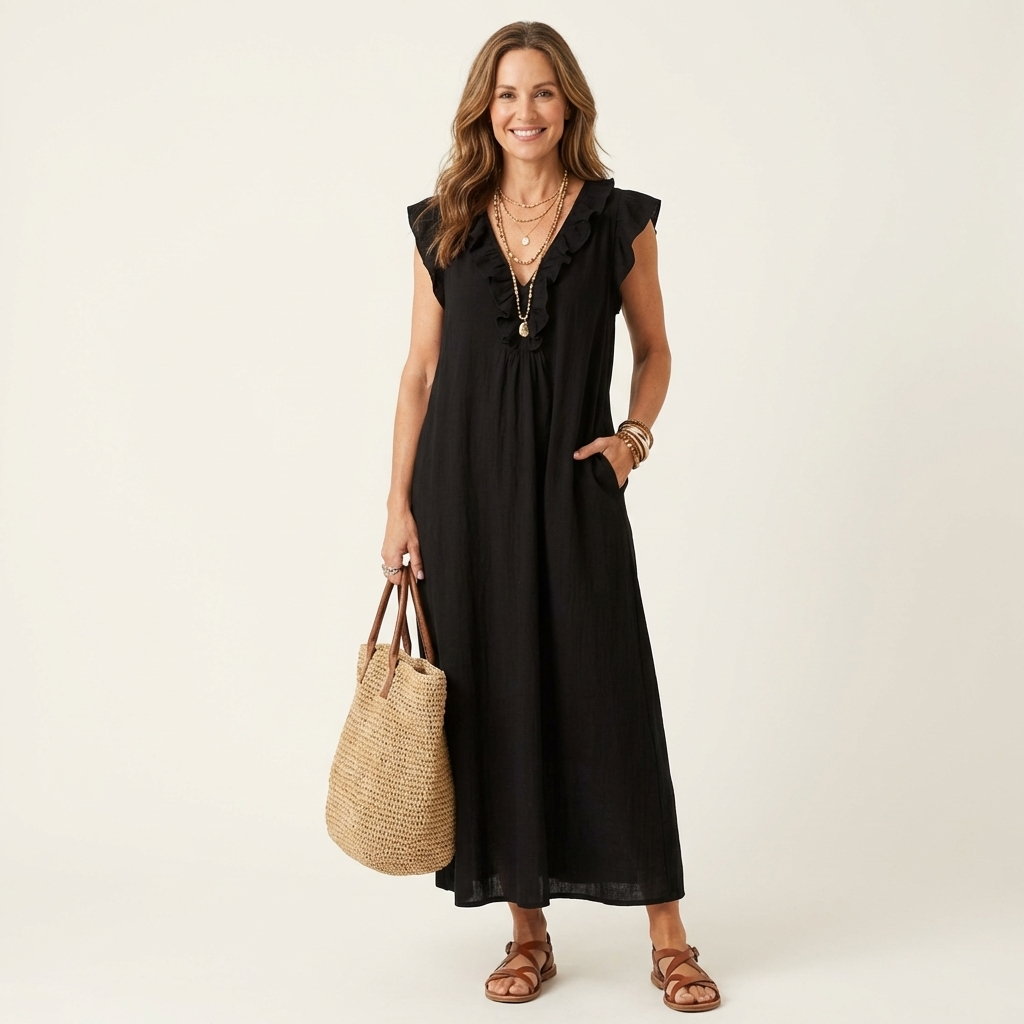 Elegantes Midikleid mit Rüschen und lockerer Passform