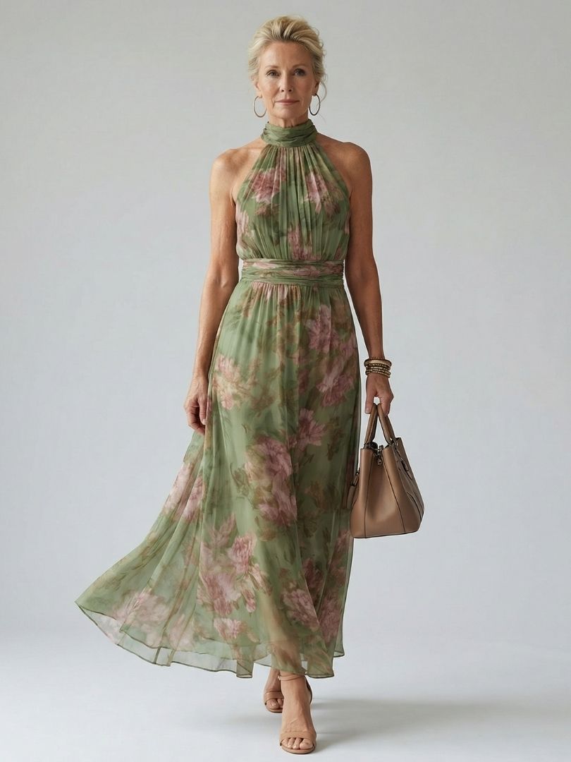 Elegantes Midikleid mit gerafftem Neckholder