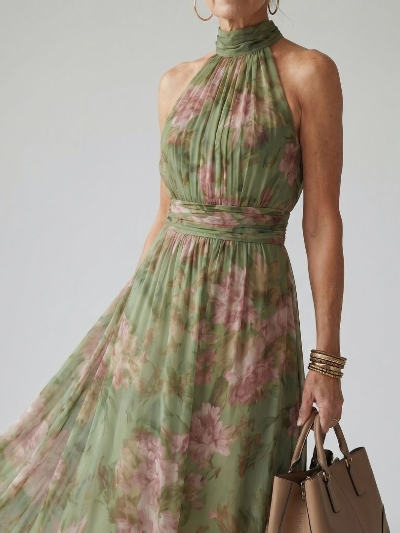 Elegantes Midikleid mit gerafftem Neckholder