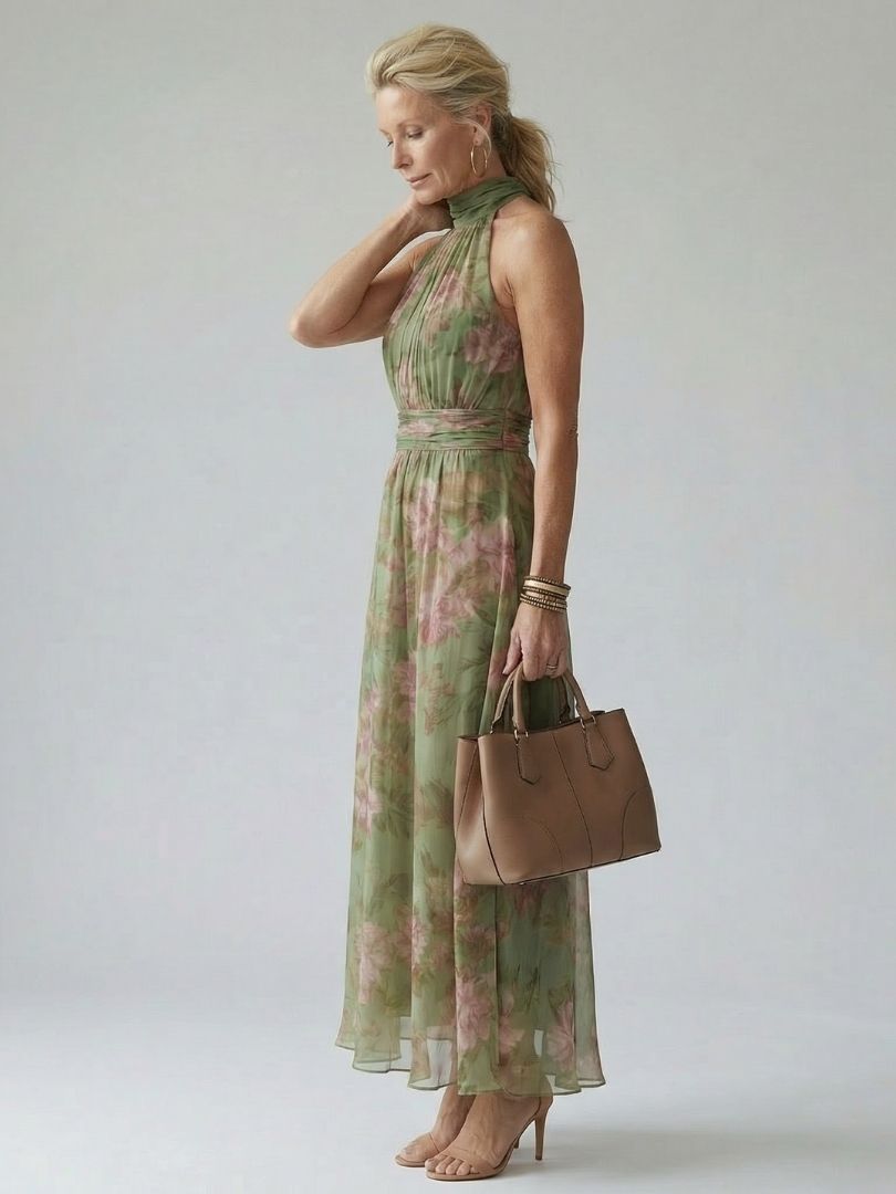 Elegantes Midikleid mit gerafftem Neckholder