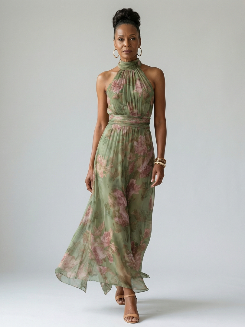 Elegantes Midikleid mit gerafftem Neckholder