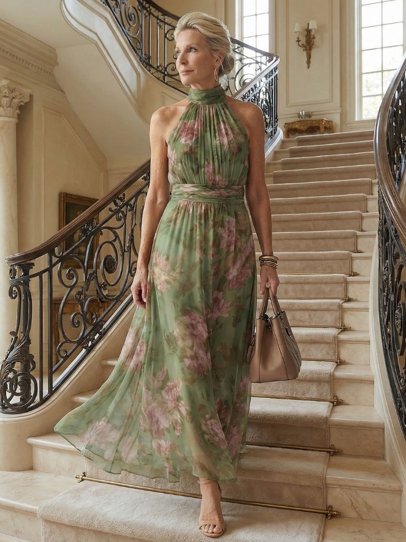 Elegantes Midikleid mit gerafftem Neckholder