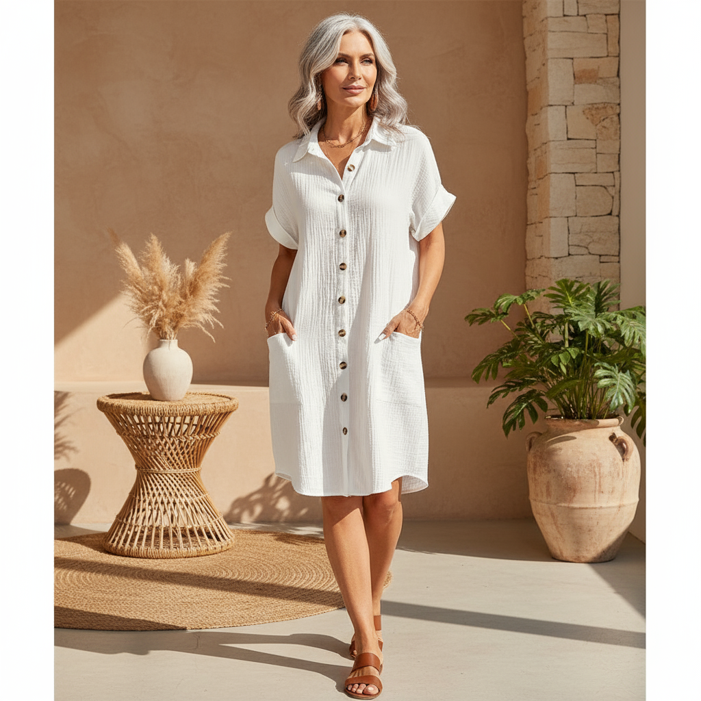Lässiges Polokleid mit Kurzarm aus Baumwolle