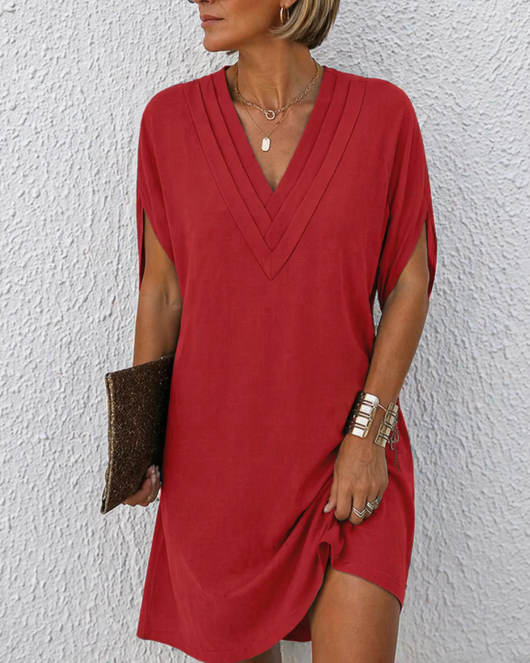 Elegantes Sommerkleid mit V-Ausschnitt und Wickeldetail für Damen