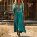 Elegantes Vintage-Kleid mit Blumendruck und V-Ausschnitt