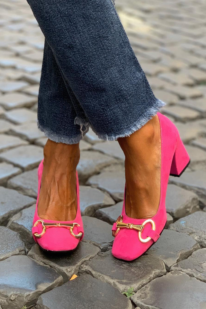 Women's Square Toe Block Heel Pumps