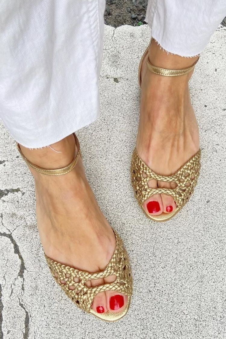 Women's Woven Flat Sandals with Ankle Strap