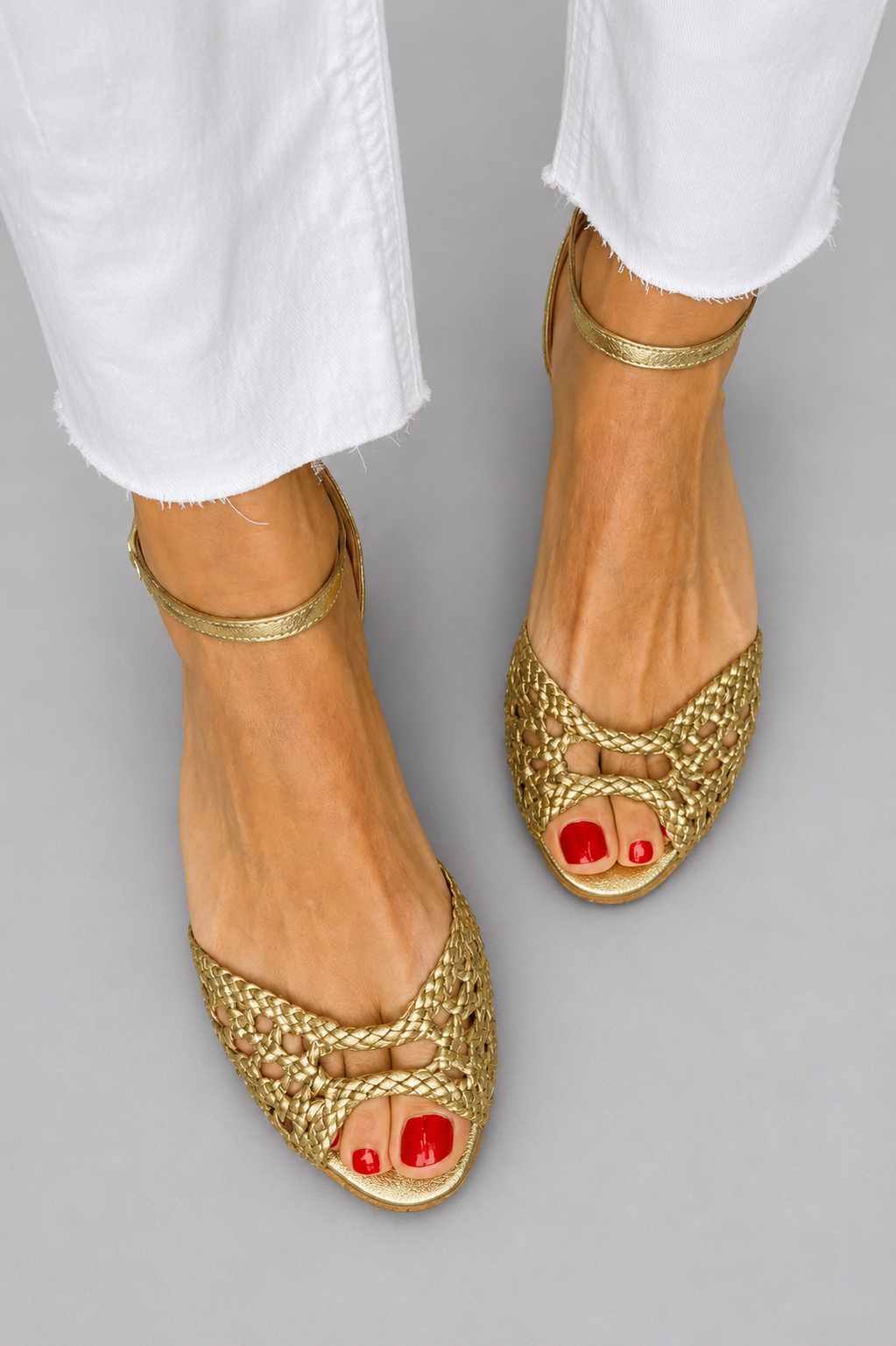 Women's Woven Flat Sandals with Ankle Strap