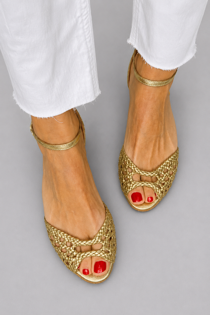 Women's Woven Flat Sandals with Ankle Strap