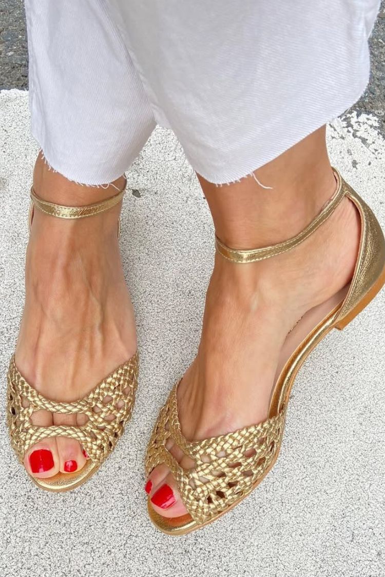 Women's Woven Flat Sandals with Ankle Strap