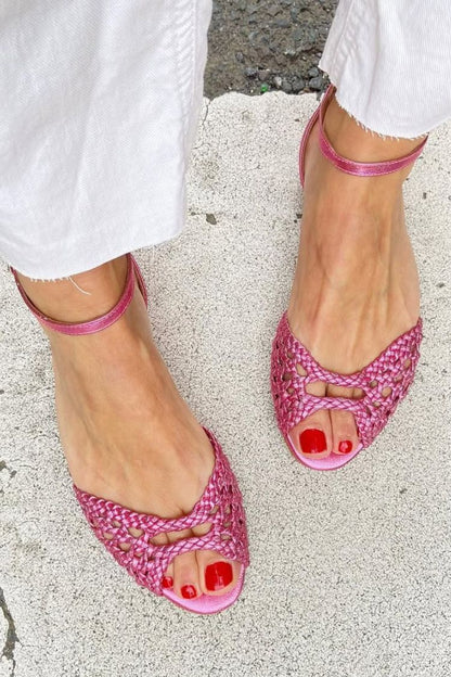 Women's Woven Flat Sandals with Ankle Strap