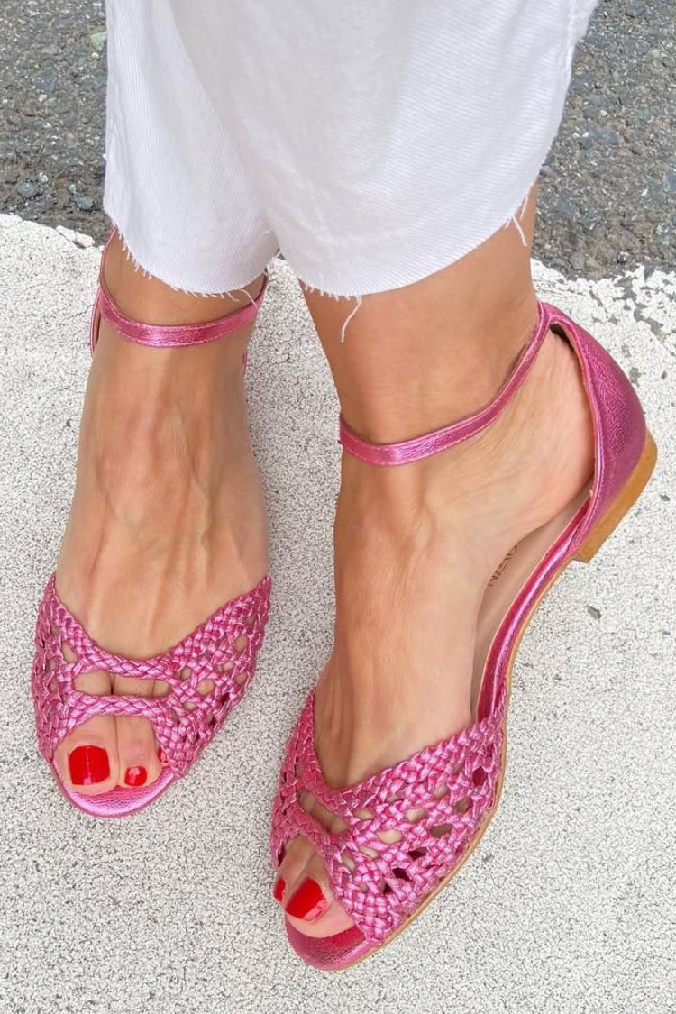 Women's Woven Flat Sandals with Ankle Strap