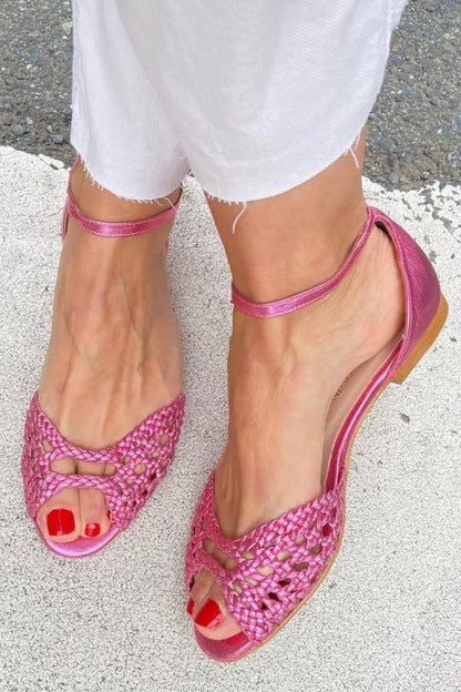 Women's Woven Flat Sandals with Ankle Strap