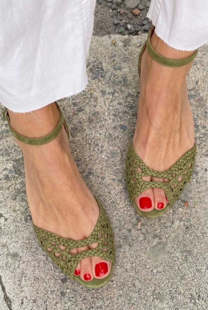 Women's Woven Flat Sandals with Ankle Strap