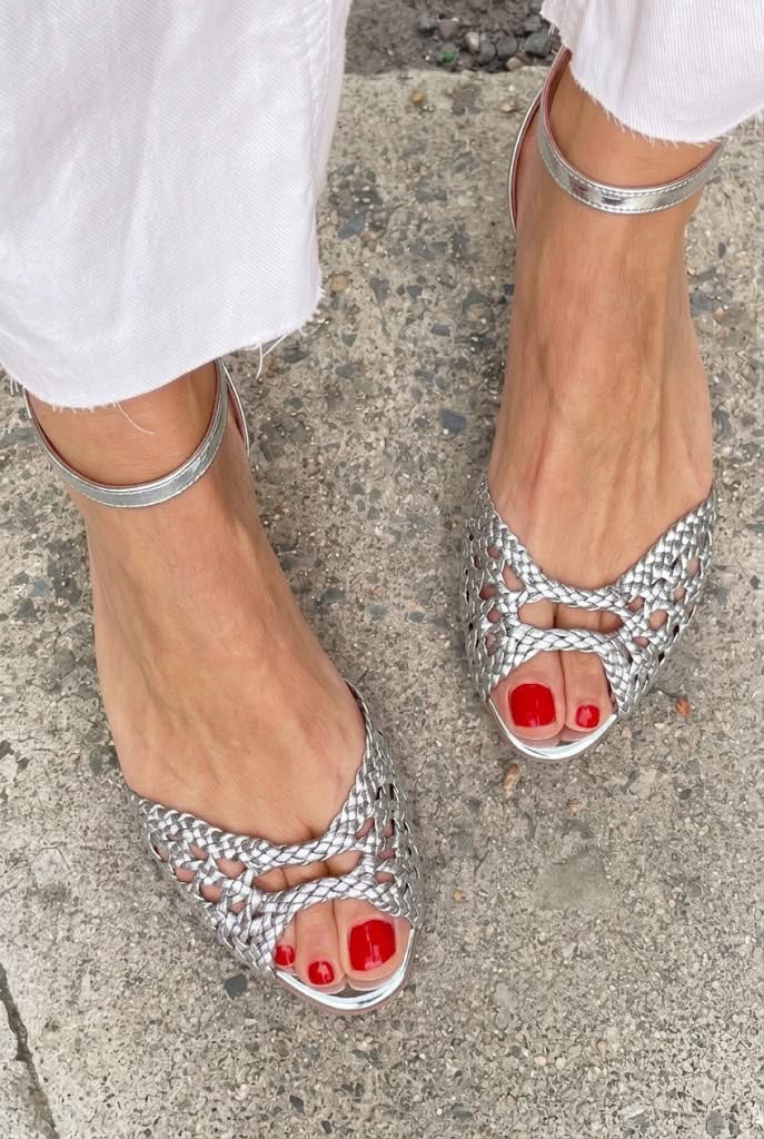 Women's Woven Flat Sandals with Ankle Strap