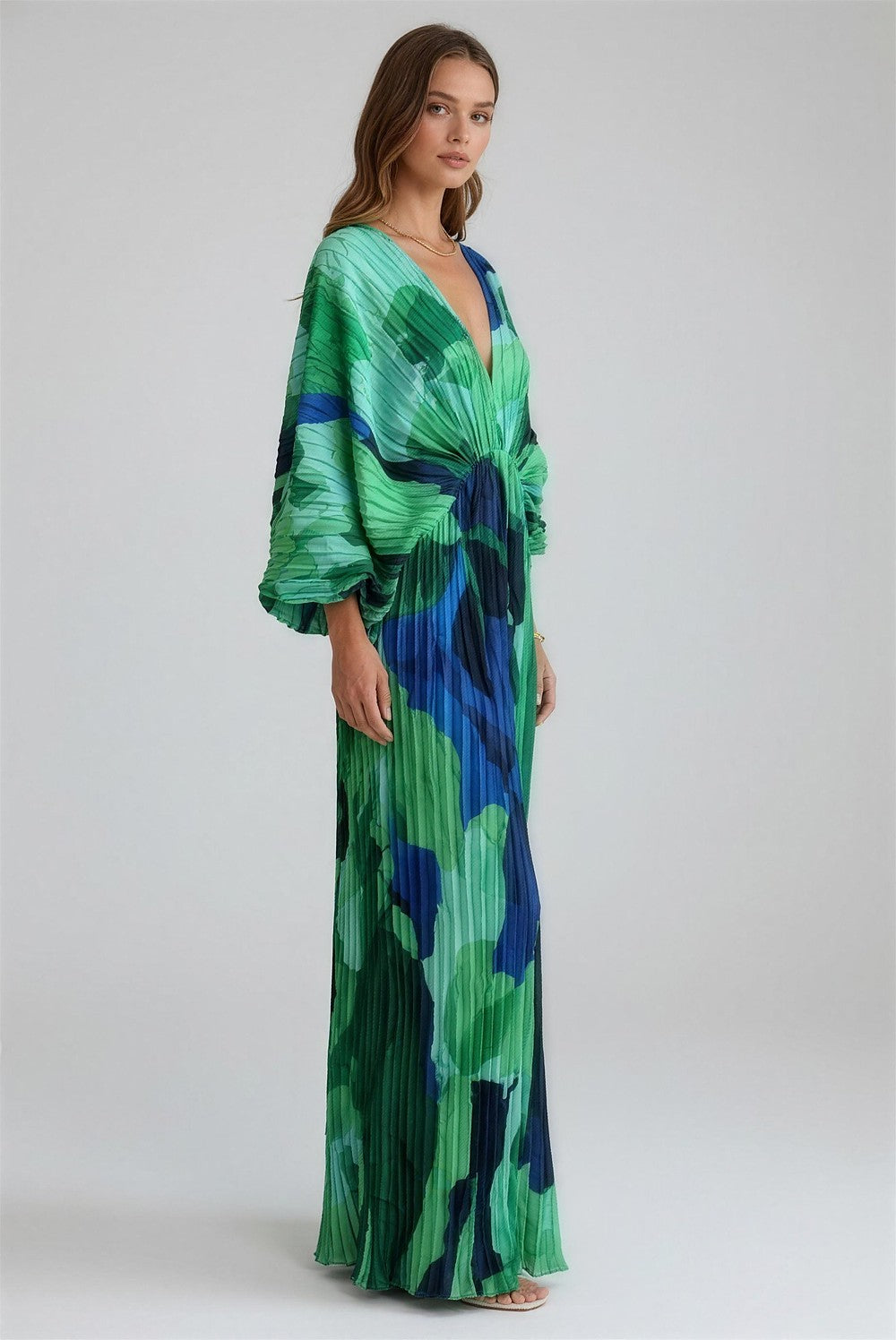 Women's Pleated Long Sleeve Maxi Dress