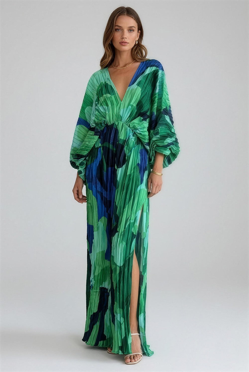 Women's Pleated Long Sleeve Maxi Dress