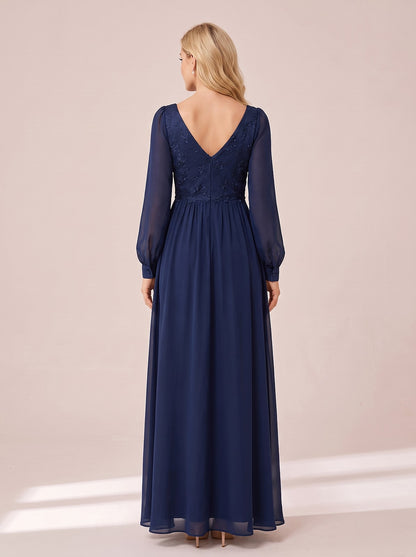 Women's Vintage Neckline Sheer Sleeve Evening Dress