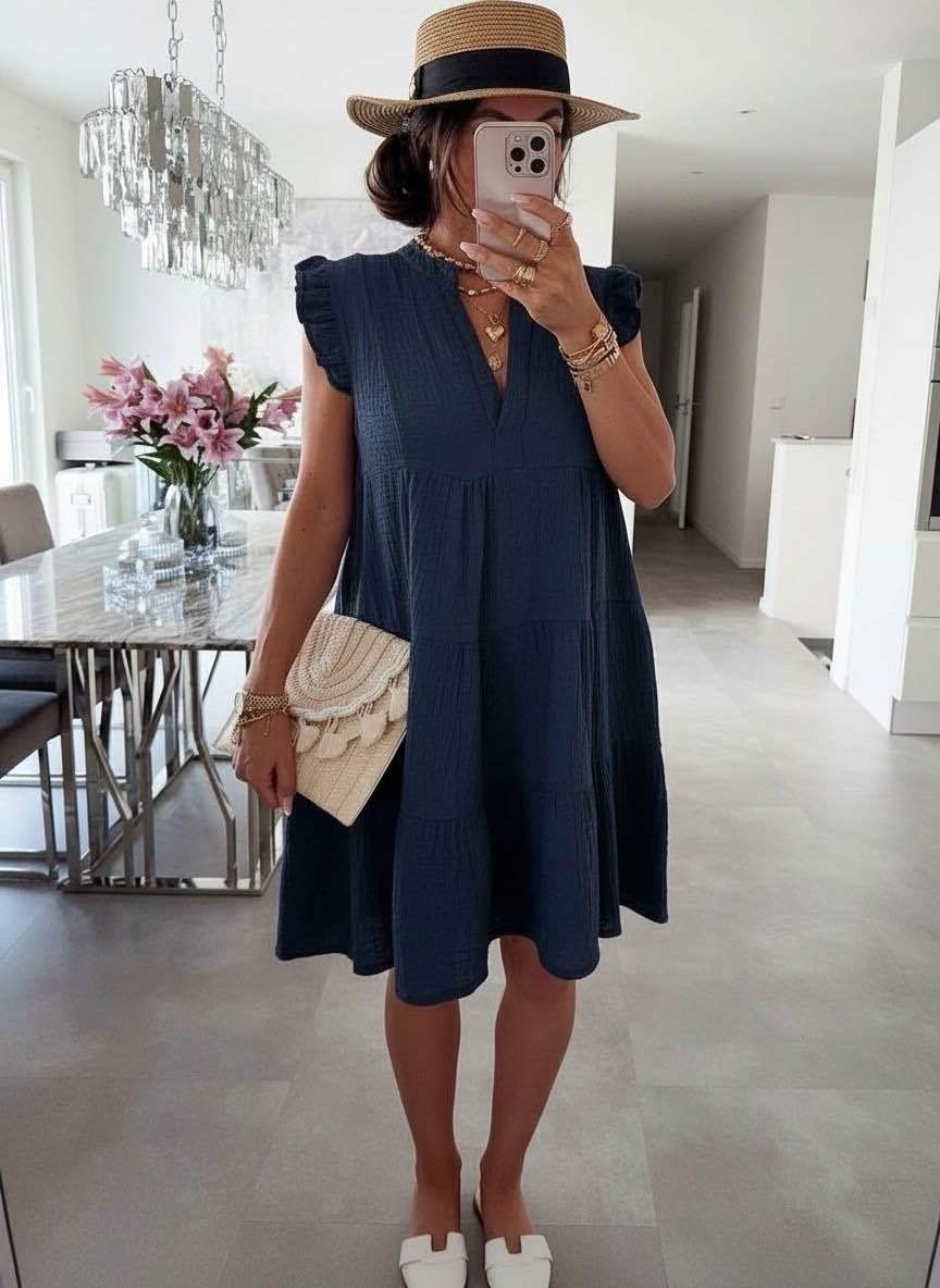 Women's Frill Sleeve V Neck Summer Dress