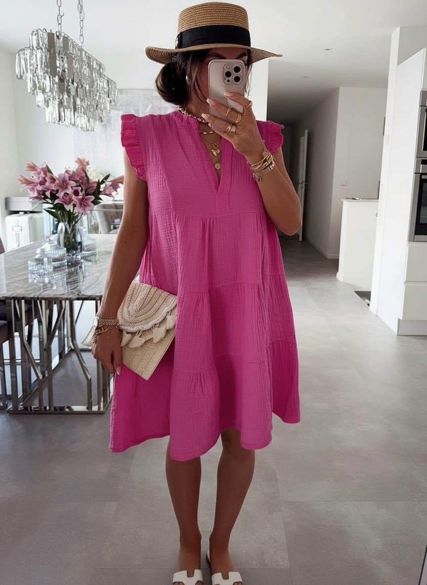 Women's Frill Sleeve V Neck Summer Dress