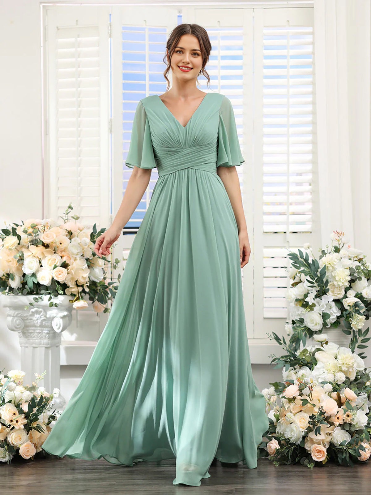 Women's Empire Waist V Neck Formal Dress