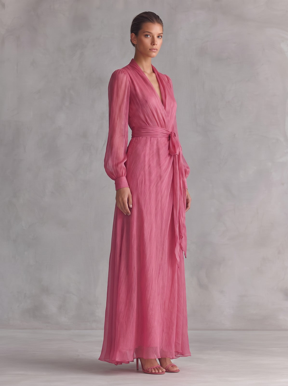 Women's Long Sleeve Chiffon Wrap Dress