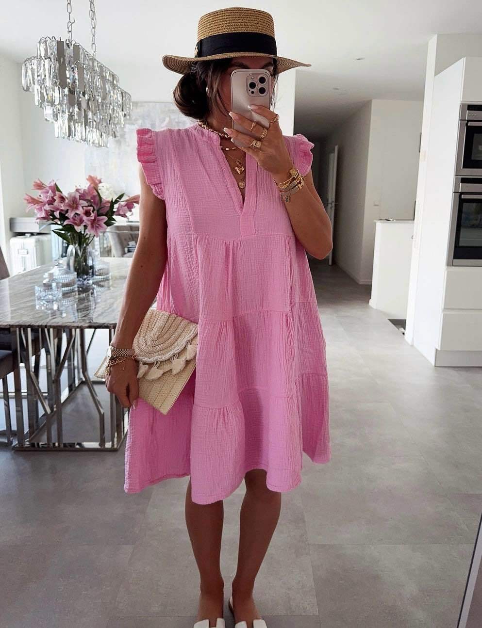 Women's Frill Sleeve V Neck Summer Dress