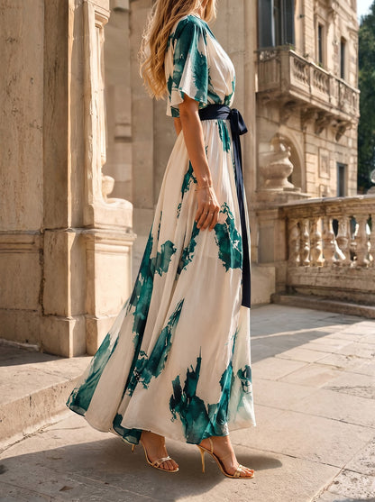 Women's Watercolour Print Wrap Maxi Dress