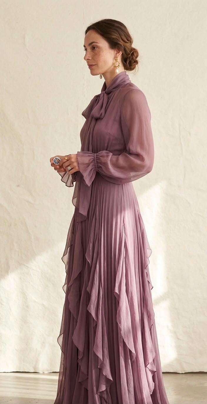 Women's Vintage Neckline Tie Neck Evening Dress