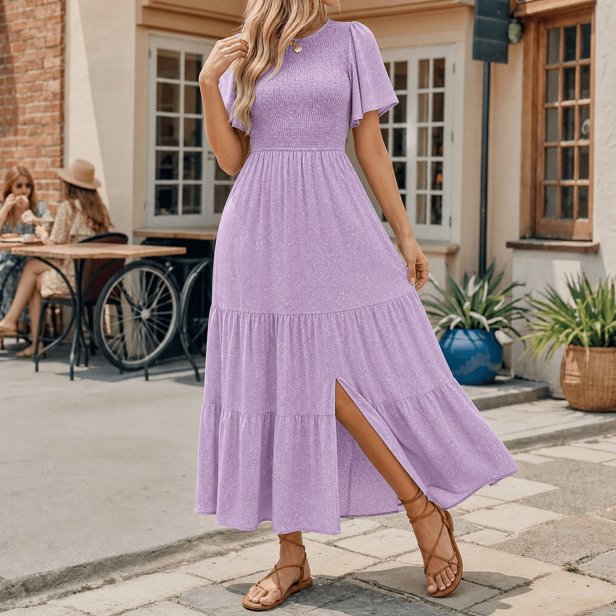 Women's Smocked Floral Maxi Dress