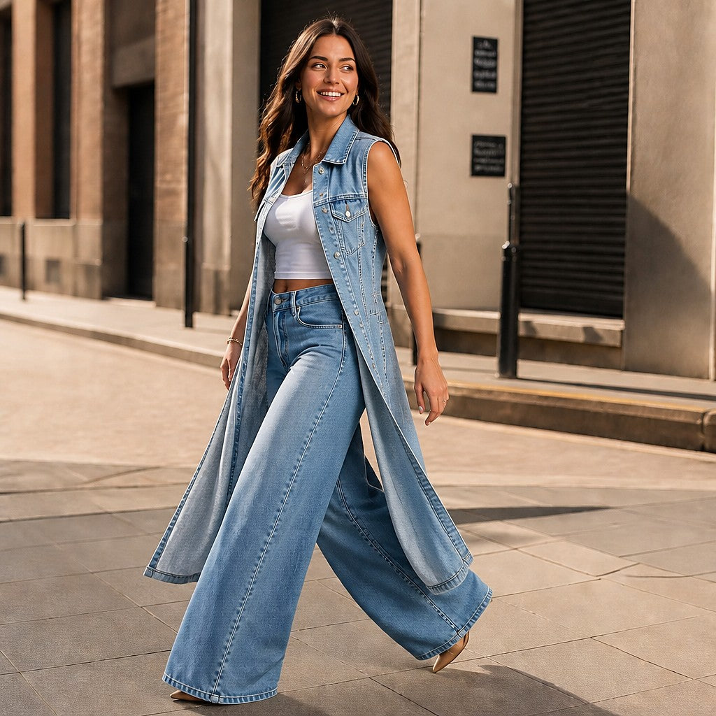 Women's Button Front Denim Vest Dress