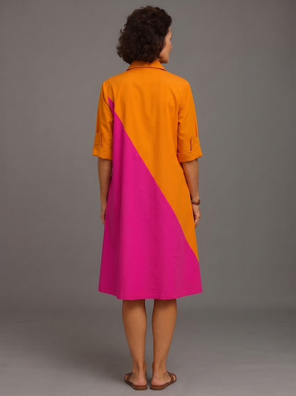 Women's Colour Block Midi Shirt Dress