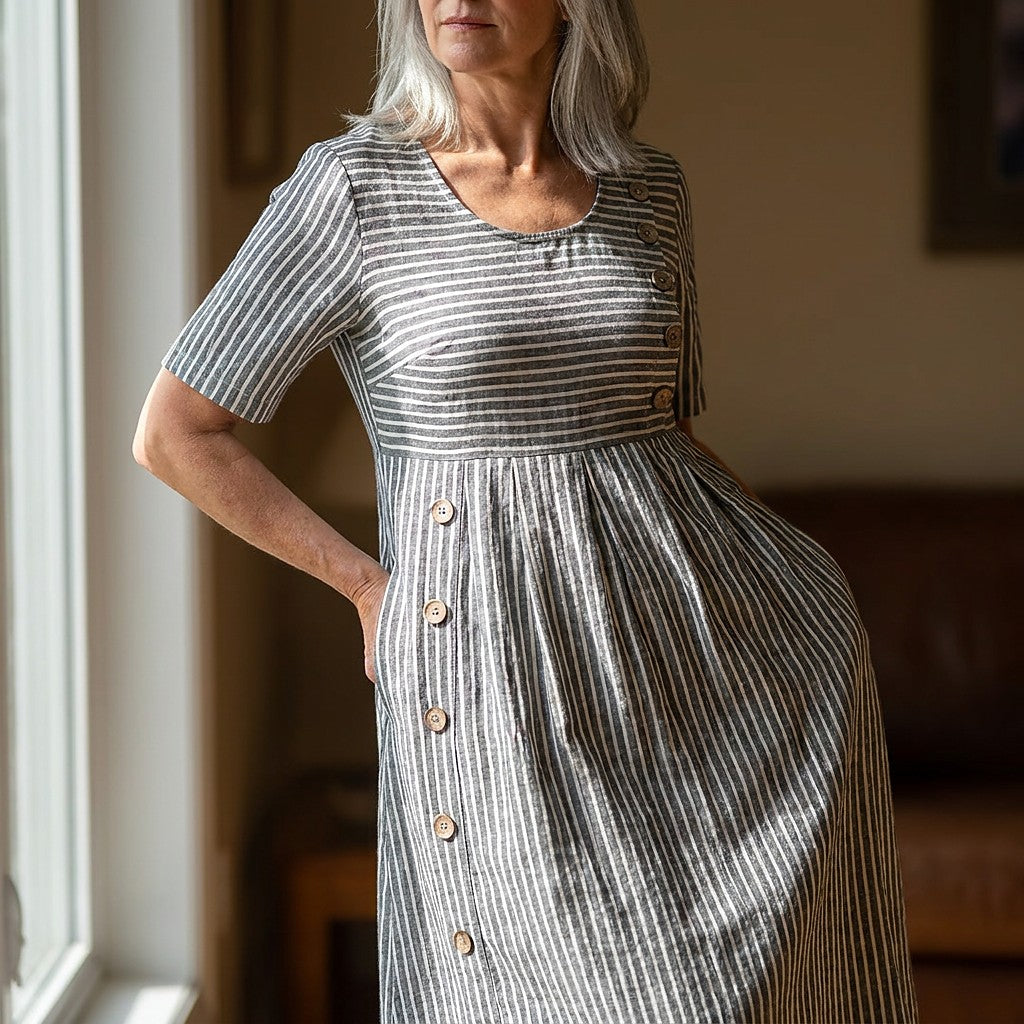 Women's Striped Short Sleeve Midi Dress