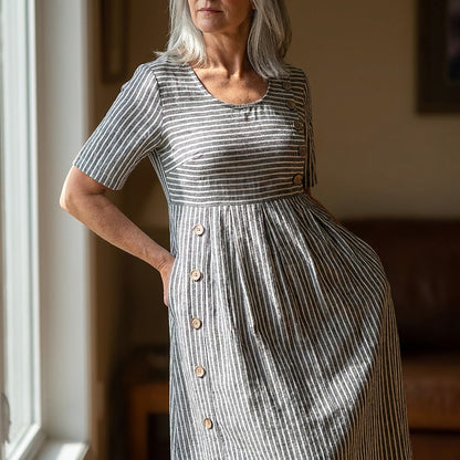 Women's Striped Short Sleeve Midi Dress