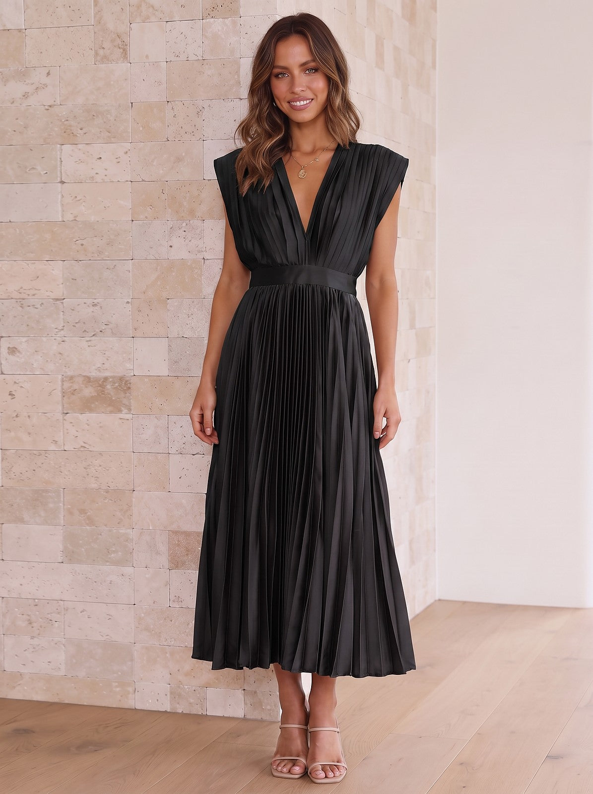 Women's Satin Finish Midi Cocktail Dress