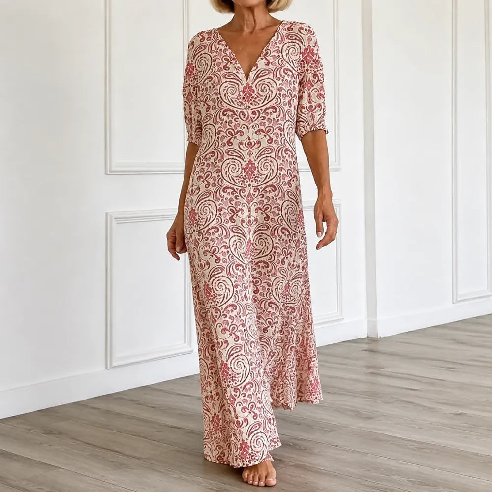 Women's Paisley Maxi Dress with Sleeves