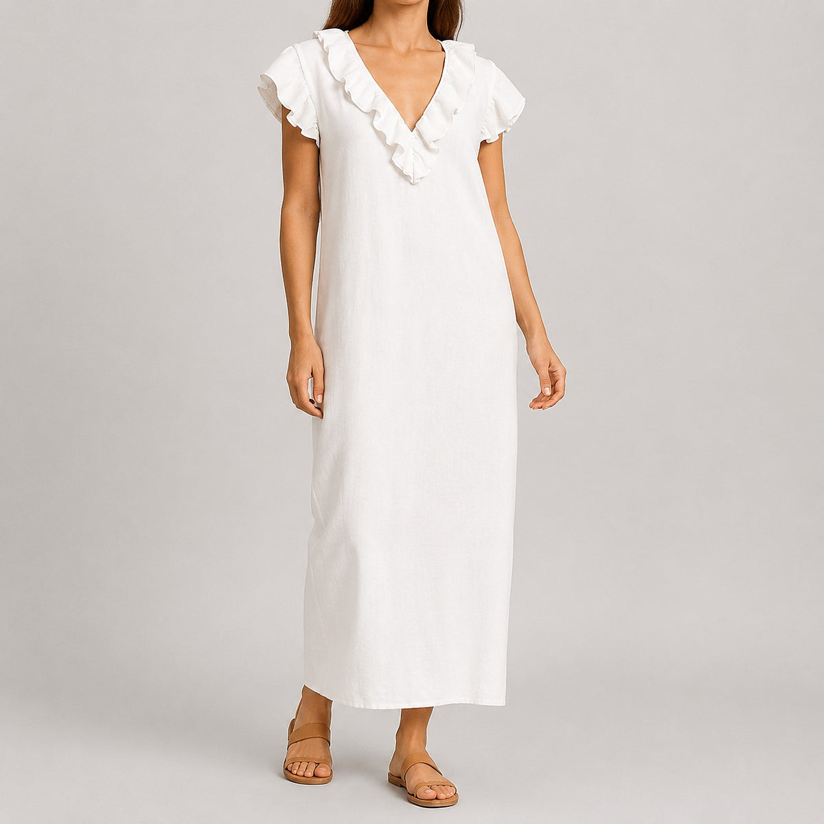 Women's Ruffle V-Neck Maxi Dress