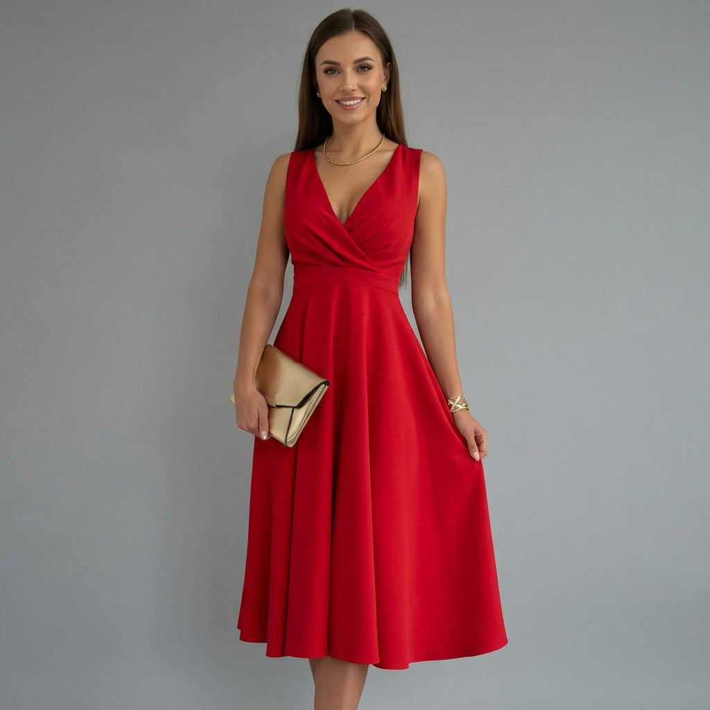 Women's Sleeveless V Neck Midi Dress