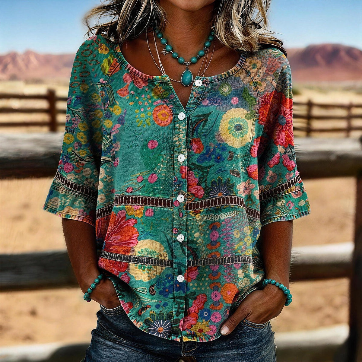 Women's Floral Button Up Blouse