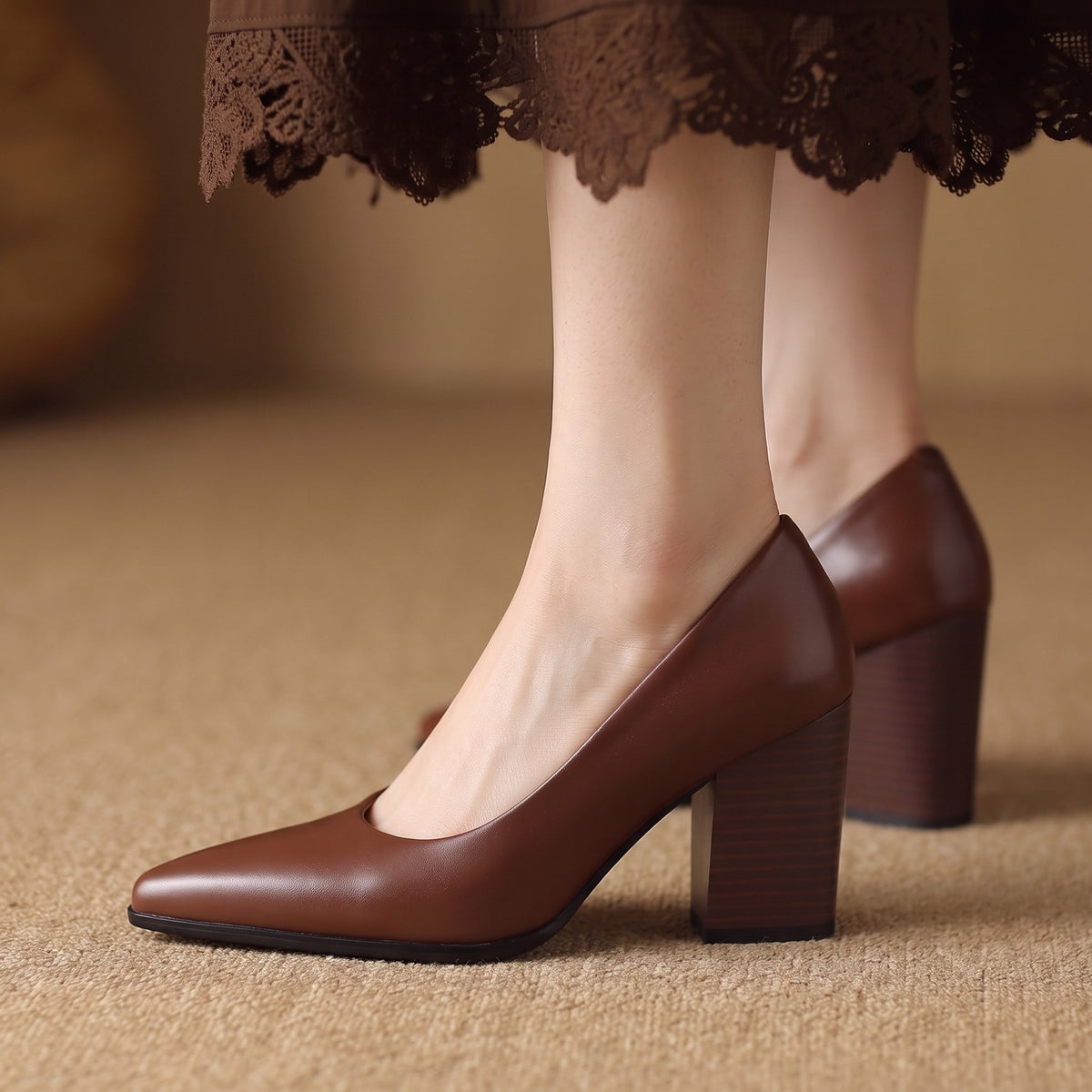 Women's Block Heels Pointed Toe Pumps