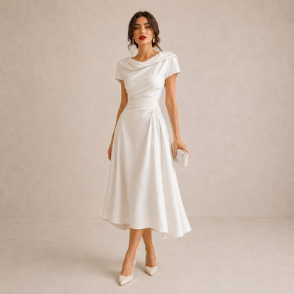 Women's Cowl Neck Draped Satin Midi Dress
