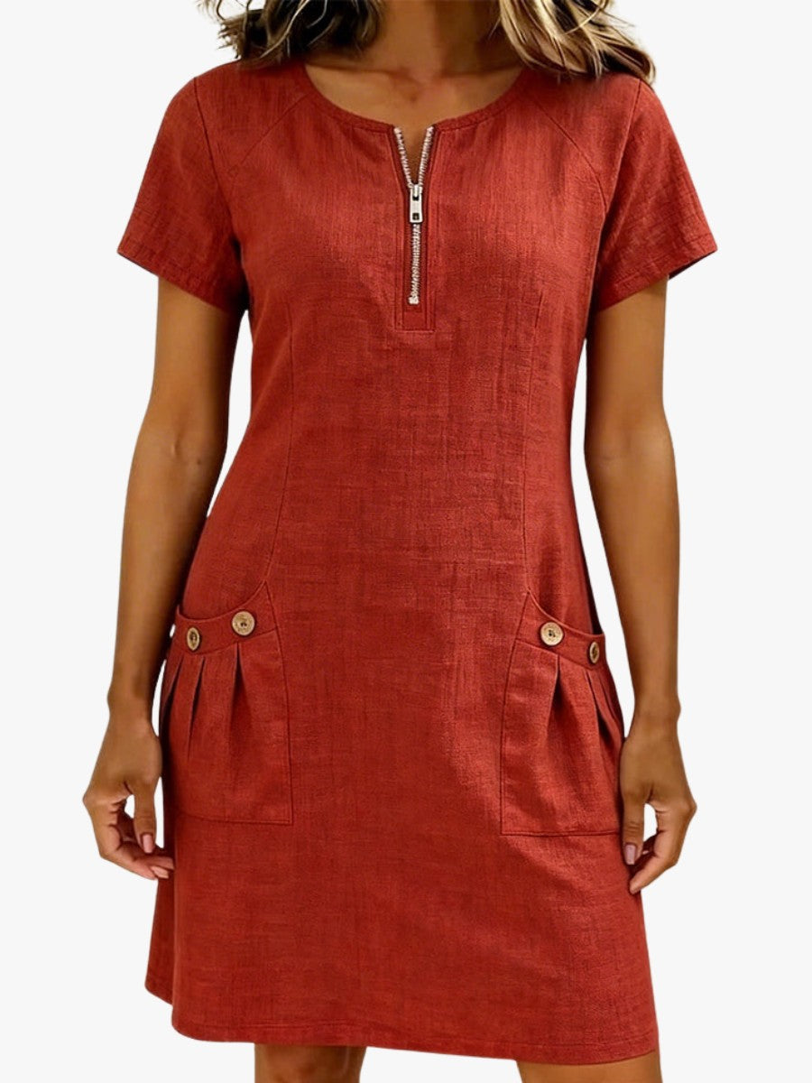 Women's Zip Front Summer Shift Dress