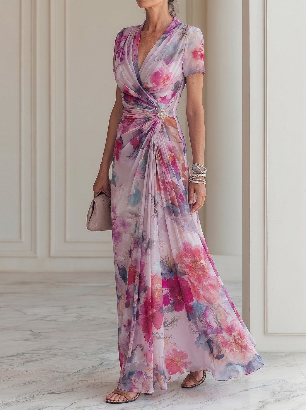 Women's Floral Wrap Maxi Dress