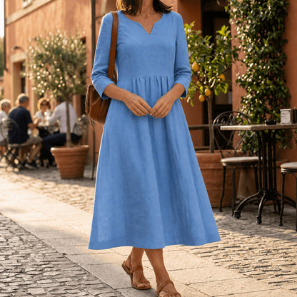 Women's V-Neck 3/4 Sleeve Midi Dress